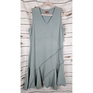 Oh My Gauze Green Crinkle Gauze Dress 2 L/XL Ruffle 100% Cotton Sleeveless